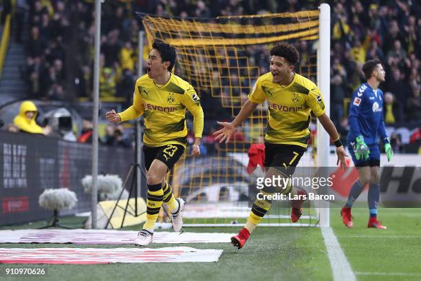 Shinji Kagawa of Dortmund celebrates after he scored a goal to make it 1:0 during the Bundesliga match between Borussia Dortmund and Sport-Club...