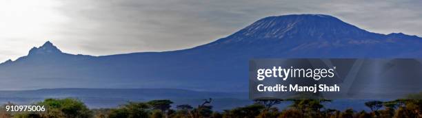 mount kilimanjaro and mount meru - mount meru stock pictures, royalty-free photos & images