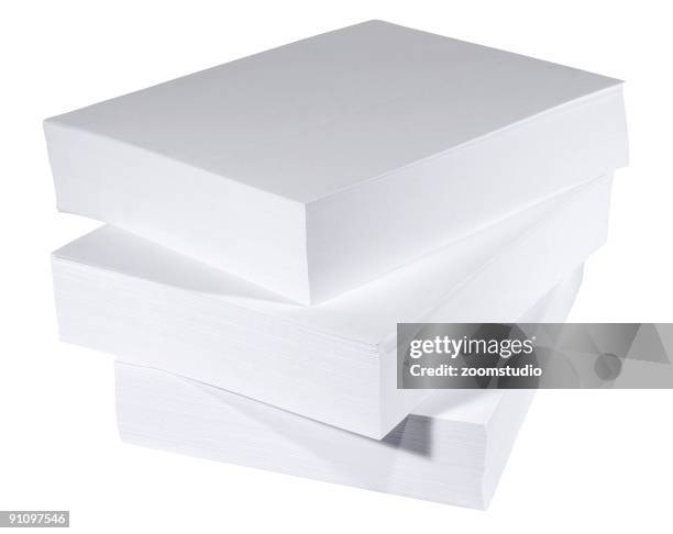 stack of three solid white large reams of paper - ream of paper stock pictures, royalty-free photos & images