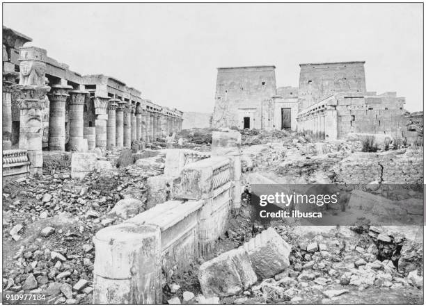 antique photograph of world's famous sites: temple of isis, philae, egypt - view of philae stock illustrations