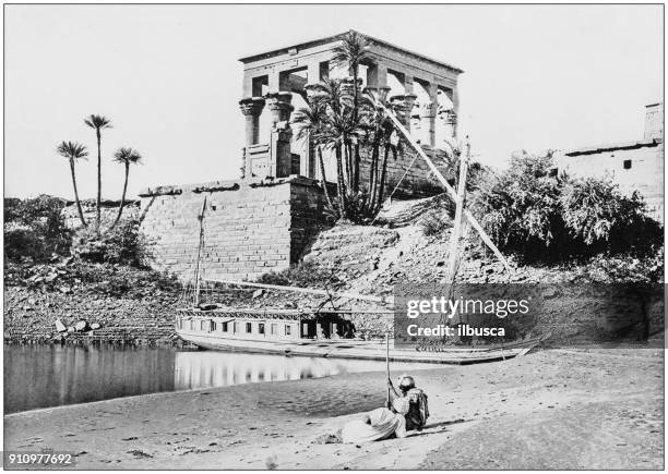 antique photograph of world's famous sites: pharaoh's bed, philae, egypt - view of philae stock illustrations