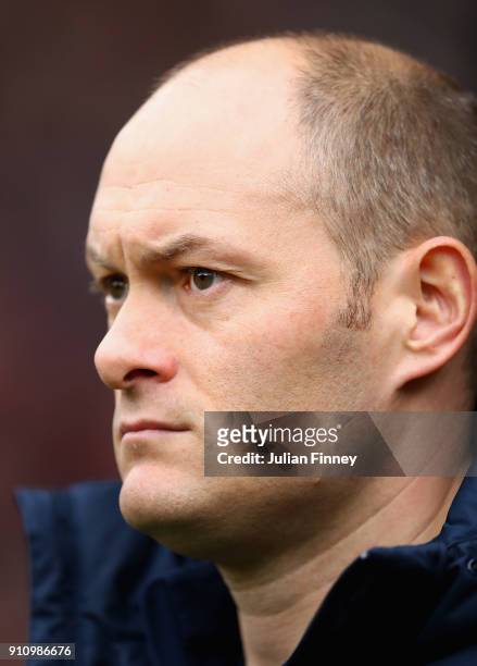 Alex Neil, Manager of Preston North End looks on prior to The Emirates FA Cup Fourth Round match between Sheffield United and Preston North End at...