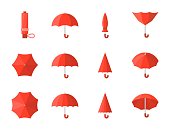 red umbrella icon in various style, flat design