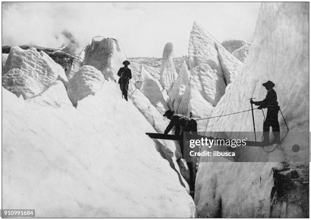 antique photograph of world's famous sites: glacier des boissons, mont blanc - chamonix glacier stock illustrations