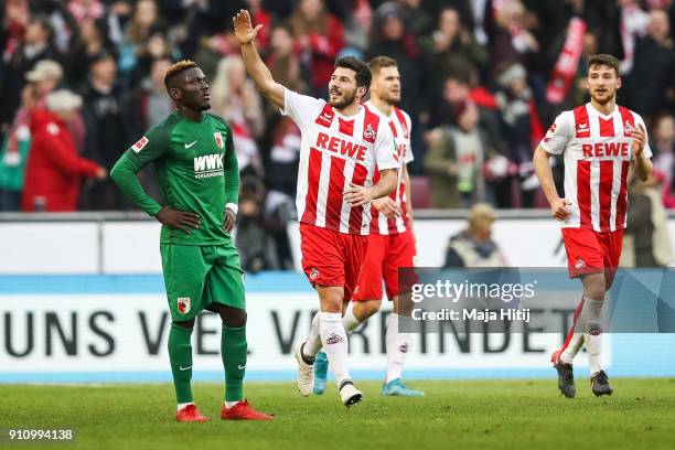 Milos Jojic of 1.FC Koeln celebrates after scoring his teams first goal to make it 1-0 during the Bundesliga match between 1. FC Koeln and FC...