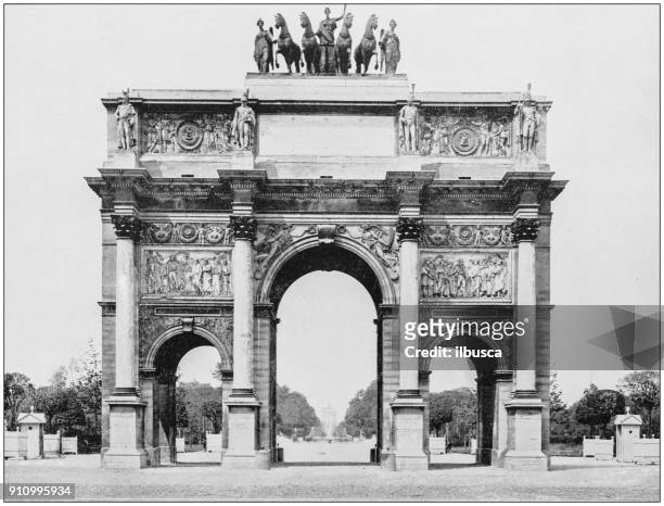 antique photograph of world's famous sites: arch of triumph, place du carrousel, paris, france - 1900 stock illustrations