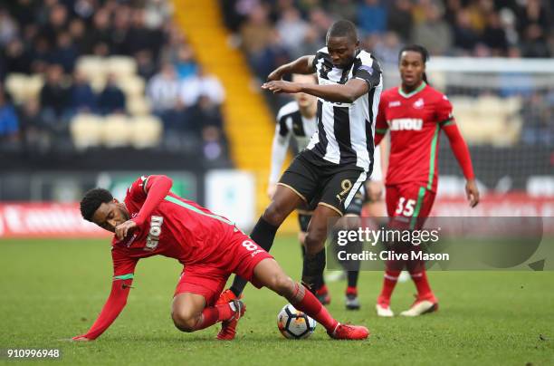 Foluwashola Ameobi of Notts County is tackled by Leroy Fer of Swansea City during The Emirates FA Cup Fourth Round match between Notts County and...