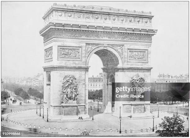 ilustraciones, imágenes clip art, dibujos animados e iconos de stock de fotografía antigua de sitios famosos del mundo: arco del triunfo, la place de l ' etoile, parís, francia - plaza charles de gaulle