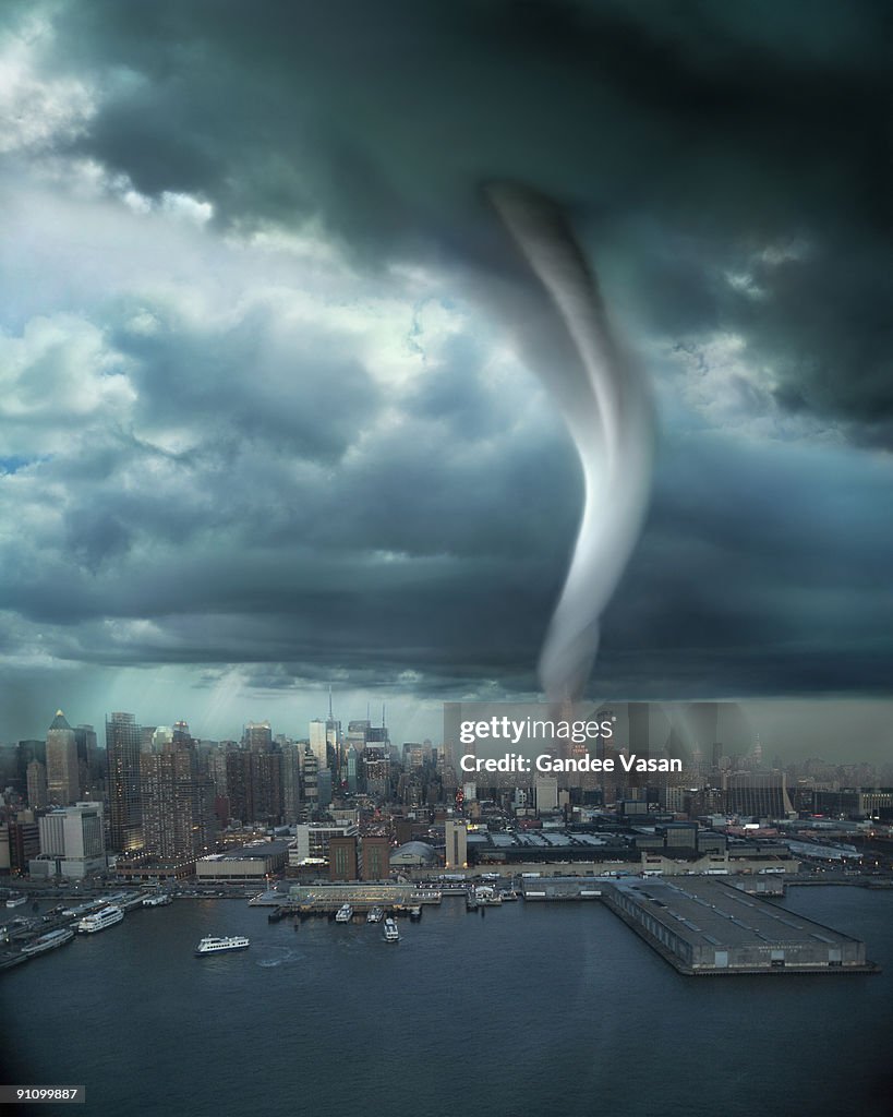 Tornado engulfing Empire State building