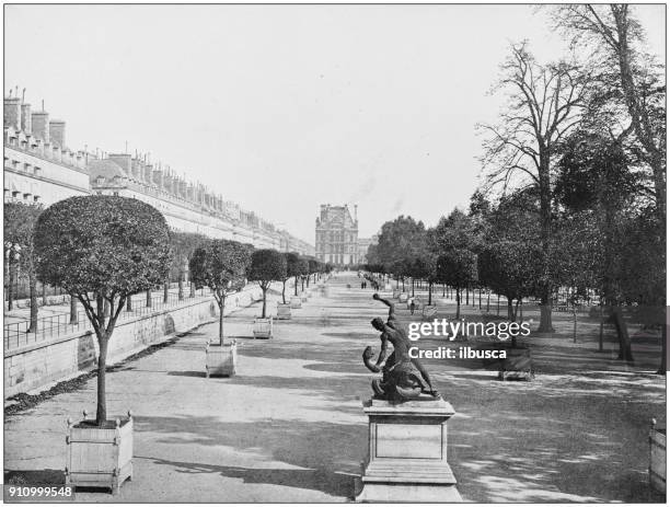 antique photograph of world's famous sites: garden of the tuileries, paris, france - jardin des tuileries stock illustrations