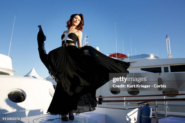Olga Kurylenko photographed on board of a private yacht on May 20, 2017 in Cannes, France. EDITORS NOTE: Image has been digitally retouched