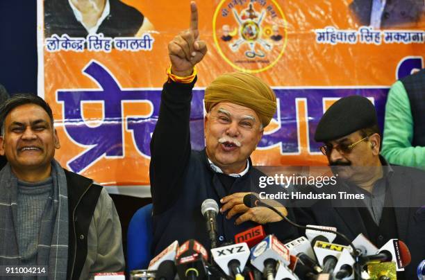 Karni Sena chief Lokendra Singh Kalvi during a press conference upon the release of Sanjay Leela Bansali's movie Padmaavat at Press Club of India, on...