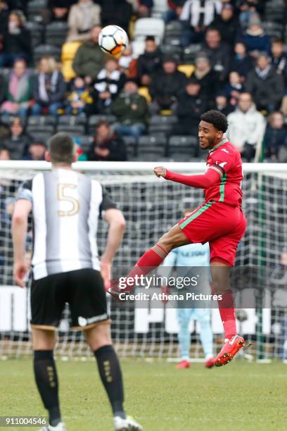 Leroy Fer of Swansea heads the ball away during The Emirates FA Cup match between Notts County and Swansea City at Meadow Lane on January 27, 2018 in...