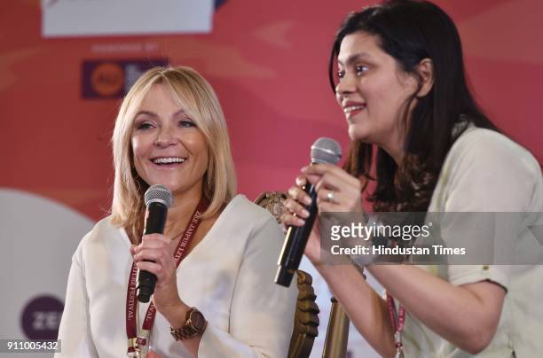 English novelist and screenwriter Helen Fielding in conversation with Meru Gokhale during the "Bridget Jones Diaries" session at the 3rd day of Zee...