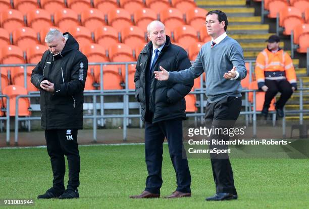 Blackpool manager Gary Bowyer reacts prior to kick off as the match is postponed due to a waterlogged pitch during the Sky Bet League One match...