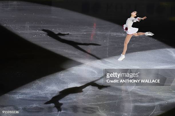 Satoko Miyahara of Japan performs during the closing gala exhibition of the ISU Four Continents figure skating championships in Taipei on January 27,...
