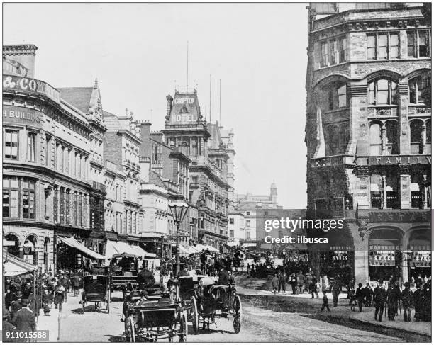 ilustrações, clipart, desenhos animados e ícones de fotografia antiga de locais famosos do mundo: igreja street, liverpool, inglaterra - merseyside