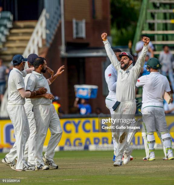 Virat Kohli and his team celebrate the win over South Africa in the final test during day 4 of the 3rd Sunfoil Test match between South Africa and...