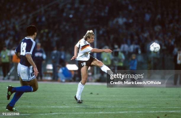 World Cup Final ; Argentina v West Germany - Jurgen Klinsmann of Germany shoots .