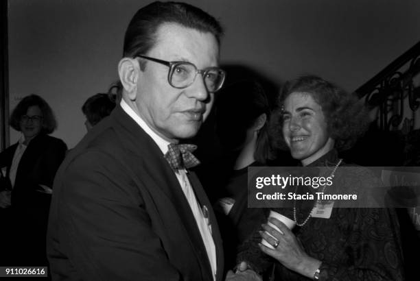 Illinois Senator Paul Simon greets members of The Junior League of Chicago during a legislative reception on October 30, 1990 in Chicago, Illinois,...