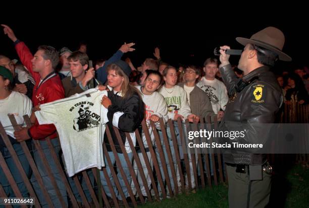 Protesters gather outside Stateville Prison on the evening of John Wyane Gacy's execution in Joliet, Illinois, United States on May 10, 1994.