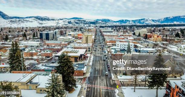 aerial view of main street in bozeman montana - bozeman stock pictures, royalty-free photos & images