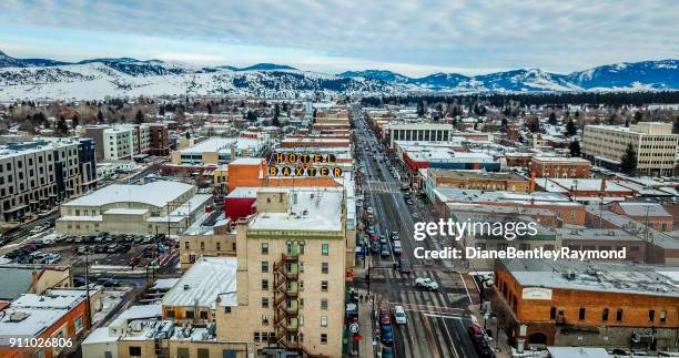 aerial view of main street in bozeman montana - bozeman stock pictures, royalty-free photos & images