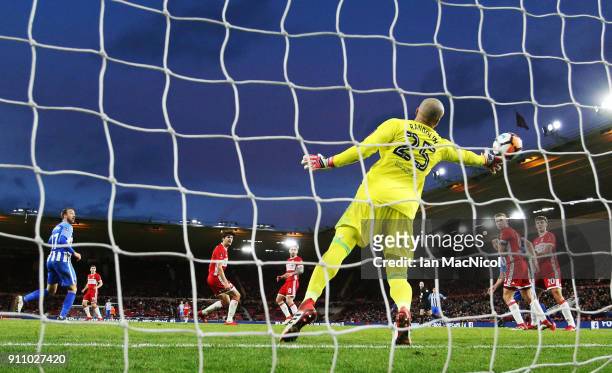 The ball goes past Darren Randolph of Middlesborough after it has ricochet off Glenn Murray of Brighton and Hove Albion during the The Emirates FA...