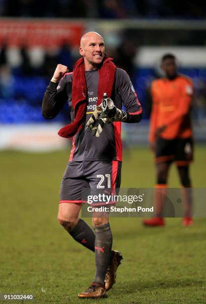 John Ruddy of Woverhampton Wanderers celebrates victory during the Sky Bet Championship match between Ipswich Town and Wolverhampton Wanderers at...