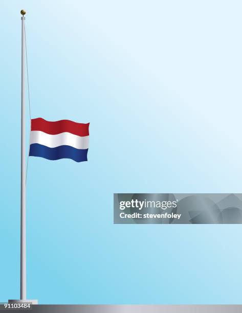 ilustraciones, imágenes clip art, dibujos animados e iconos de stock de bandera de los países bajos en personal auxiliar - bandera a media asta