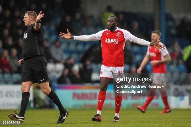 Fleetwood Town's Toumani Diagouraga appeals to referee Brett Huxtable during the Sky Bet League One match between Gillingham and Fleetwood Town at...