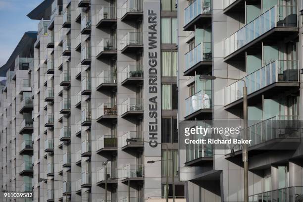 Flats and apartments at the large Chelsea Bridge Wharf development on Queenstown Road, near Battersea Power Station, on 22 January 2018, in south...