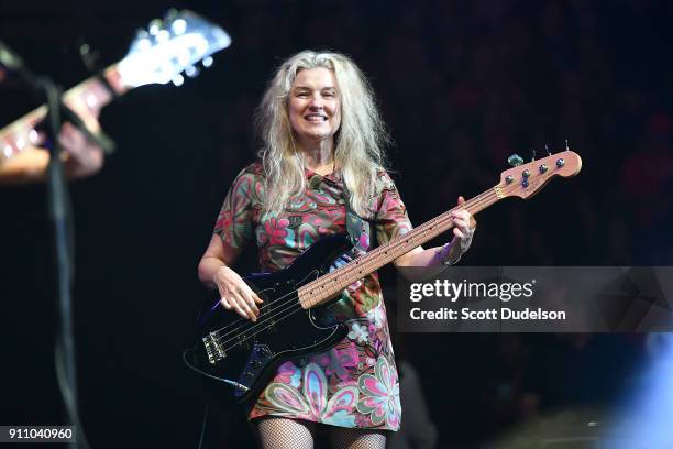 Bass player Annette Zilinskas of The Bangles performs onstage during KEarth's Totally 80's Show at Honda Center on January 26, 2018 in Anaheim,...