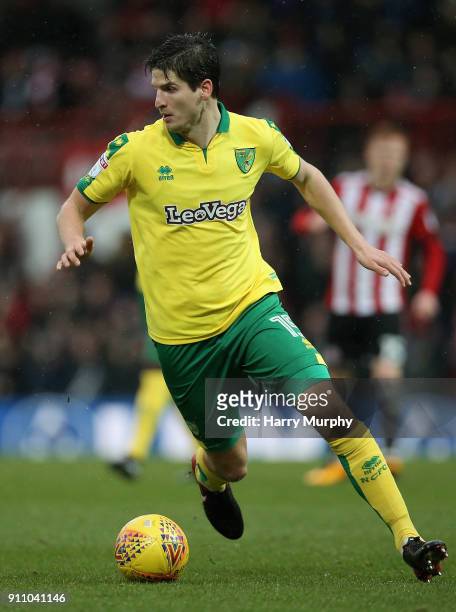 Timm Klose of Norwich City in action during the Sky Bet Championship match between Brentford and Norwich City at Griffin Park on January 27, 2018 in...
