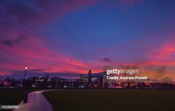 General view of Anfield during sunset before The Emirates FA Cup Fourth Round match between Liverpool and West Bromwich Albion at Anfield on January...