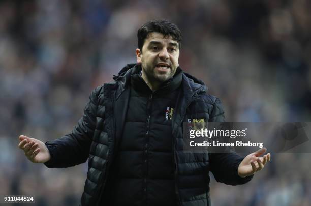 Dan Micciche, Manager of Milton Keynes Dons during The Emirates FA Cup Fourth Round match between Milton Keynes Dons and Coventry City at Stadium mk...