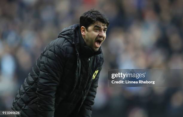 Dan Micciche, Manager of Milton Keynes Dons during The Emirates FA Cup Fourth Round match between Milton Keynes Dons and Coventry City at Stadium mk...