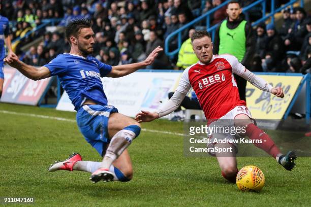 Fleetwood Town's Kevin O'Connor competing with Gillingham's Luke O'Neill during the Sky Bet League One match between Gillingham and Fleetwood Town at...