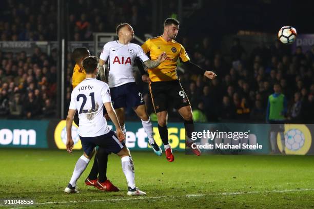 Padraig Amond of Newport County scores his sides first goal during The Emirates FA Cup Fourth Round match between Newport County and Tottenham...