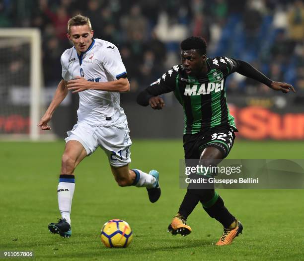 Timothy Castagne of Atalanta BC and Alfred Duncan of US Sassuolo in action during the serie A match between US Sassuolo and Atalanta BC at Mapei...