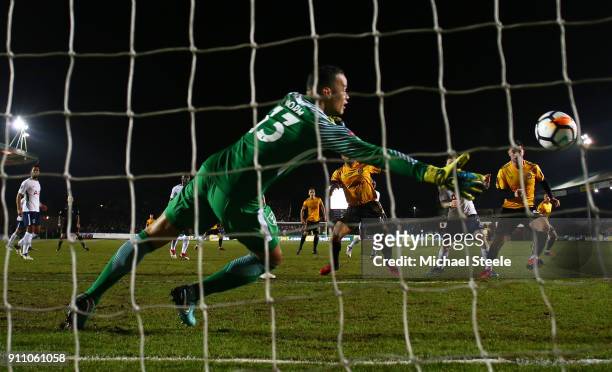 Padraig Amond of Newport County scores his sides first goal during The Emirates FA Cup Fourth Round match between Newport County and Tottenham...