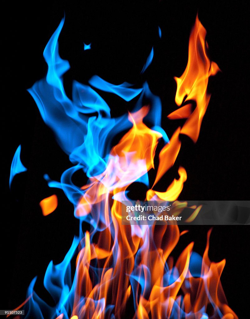 Red and blue flames mixing