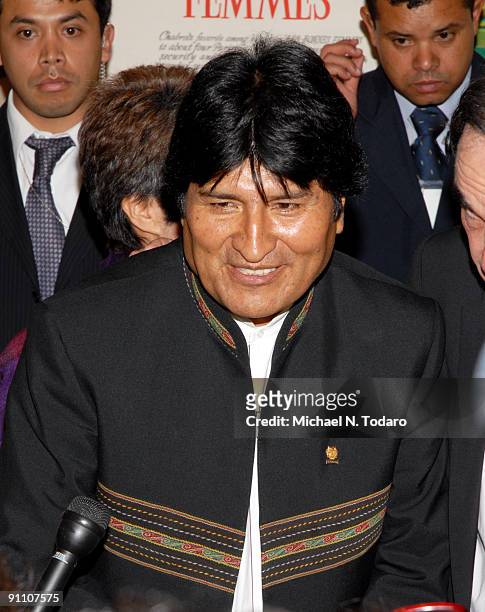 President Evo Morales attends the "South of the Border" premiere at the Walter Reade Theater on September 23, 2009 in New York City.