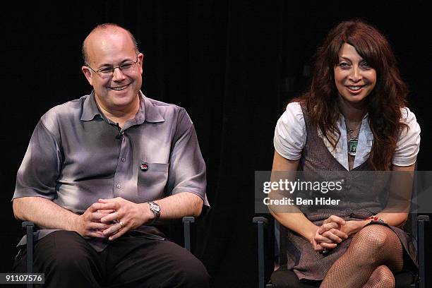 Rob Barnett and Illeana Douglas attend the "Easy to Assemble" panel during the 2009 New York Television Festival at New World Stages on September 23,...