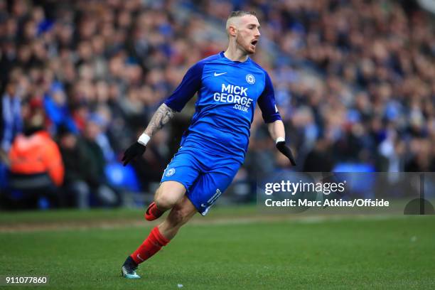 Marcus Maddison of Peterborough United during the FA Cup 4th Round match between Peterborough United and Leicester City at ABAX Stadium on January...