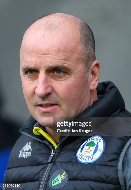 Wigan Athletic manager Paul Cook during the Emirates FA Cup Fourth Round match between Wigan Athletic and West Ham United at DW Stadium on January...