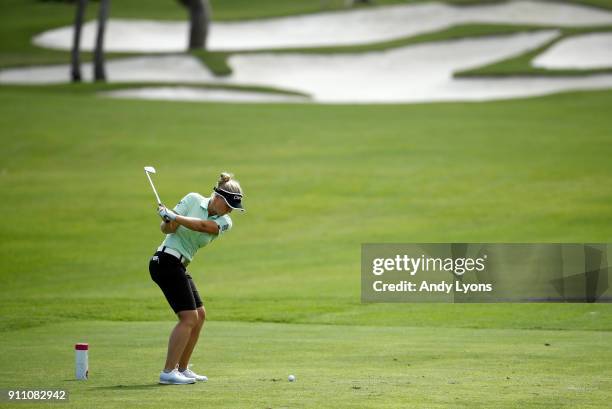 Brooke Henderson of Canada hits her tee shot on the fifth hole during the second round of the Pure Silk Bahamas LPGA Classic at the Ocean Club Golf...