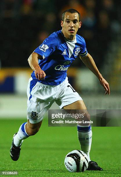 Leon Osman of Everton in action during the Carling Cup Third Round match between Hull City and Everton at the KC Stadium on September 23, 2009 in...