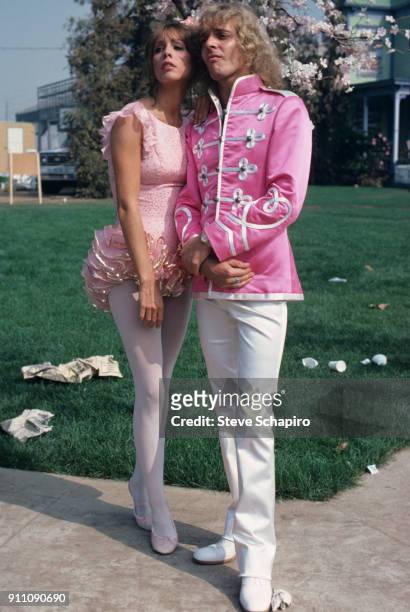 Portrait of actor/musicians Sandy Farina and Peter Frampton in costume for their film 'Sgt Pepper's Lonely Hearts Club Band' , Los Angeles,...
