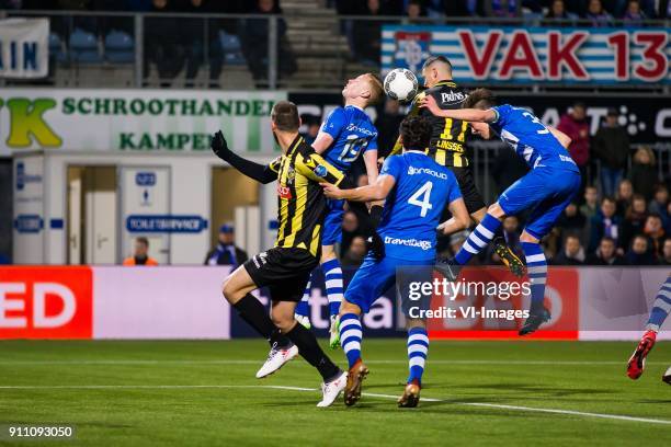 Tim Matavz of Vitesse, Rick Dekker of PEC Zwolle, Dirk Marcellis of PEC Zwolle, Bryan Linssen of Vitesse, Ryan Thomas of PEC Zwolle during the Dutch...